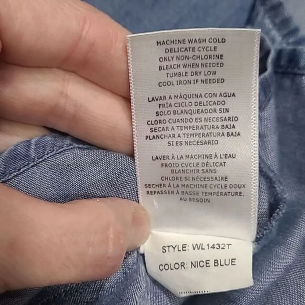 Lyocell WASH LAB Tie Front Shirt W/S Blue NWT WL1432T Short Sleeve - Picture 8 of 10